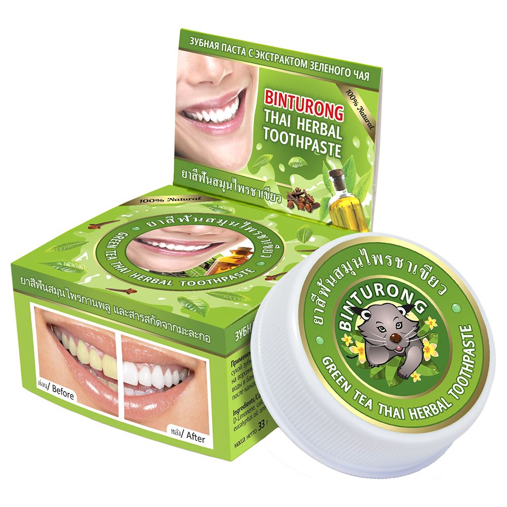 Твердая зубная паста с экстрактом зеленого чая BINTURONG Green Tea Thai Herbal Toothpaste 33 гр