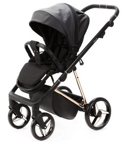 Детская коляска Adamex Quantum Star Deluxe 2 в 1 Q-STAR101-K (ЧЕРН.КОЖА+РОЗОВ.ЗОЛОТО РАМА)