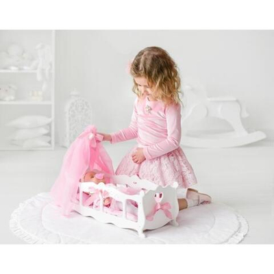 Кроватка (колыбелька) с постельным бельем и балдахином белая (Diamond princess)