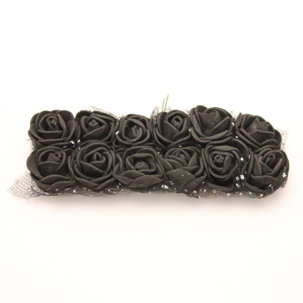 Цветы из фоамирана с органзой, 25 мм, 6х12шт, цвет: черный