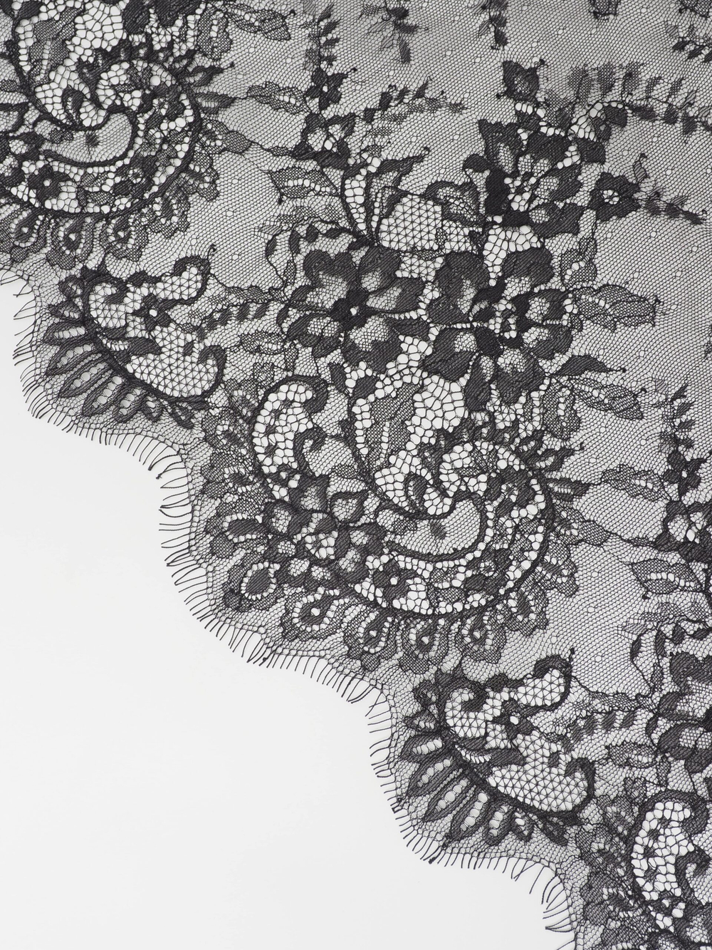 Кружево шантильи черное неэластичное ширина 45 см купон 2,9 м С БРАКОМ