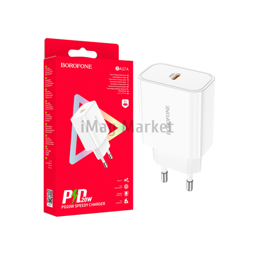 Сетевое зарядное устройство Borofone BA57A, 1 USB-C, 20W, 3A, белый