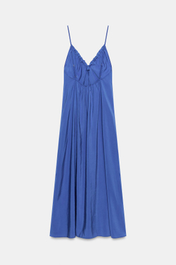 ZARA СТРУЯЩЕЕСЯ ПЛАТЬЕ МИДИ С ЗАВЯЗКАМИ, КОБАЛЬТОВЫЙ