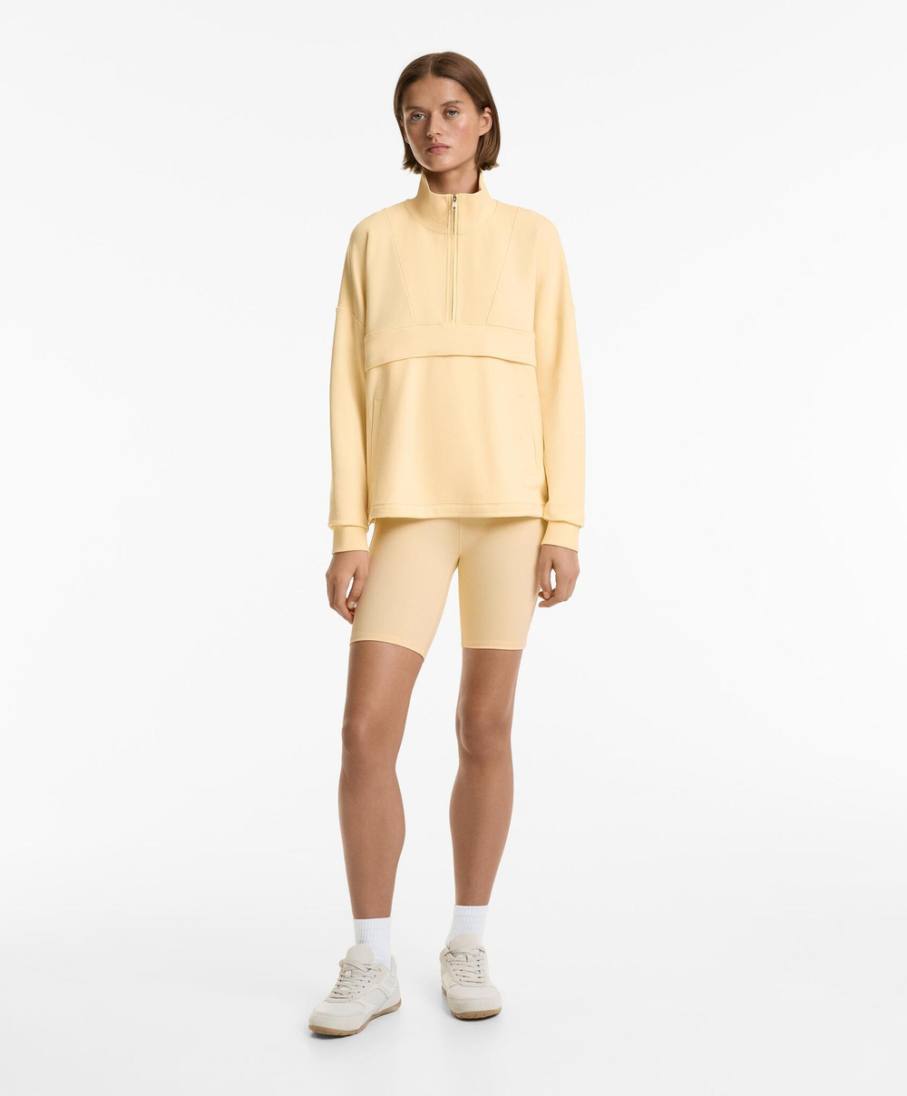 Oysho Толстовка на молнии из хлопка и модала, желтый