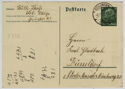 Почтовая карточка - Германия - 1937 год, Дюссельдорф-Золинген. Подписана, прошла почту