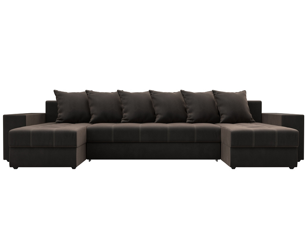 Диван П-образный Дубай полки справа, Коричневый, Велюр, 110607R