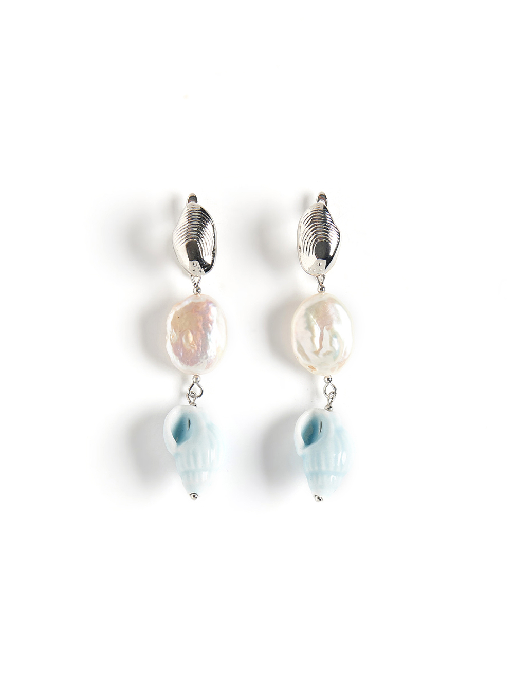 Серьги "Caramel shell pearl blue" Silver
