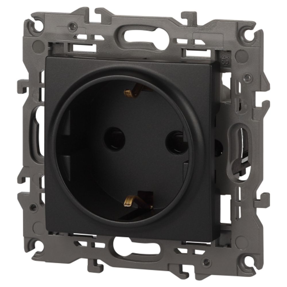 14-2102-05 ЭРА Розетка 2P+E Schuko со шторками, 16A-250В, IP20, Эра Elegance, антрацит | Elegance Антрацит