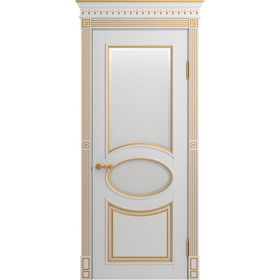 Межкомнатная дверь массив бука Viporte Лацио белая эмаль патина золото остеклённая