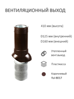 Комплект вентиляции: Колпак D160, вент. выход утепленный высотой Н-500, для плоской кровли