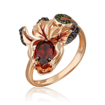 Кольцо «Ирис» из красного золота с гранатами, хромдиопсидами и эмалью
