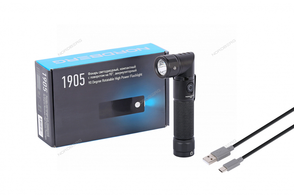 Фонарь светодиодный, компактный с поворотом на 90°, аккумуляторный NORDBERG 1905