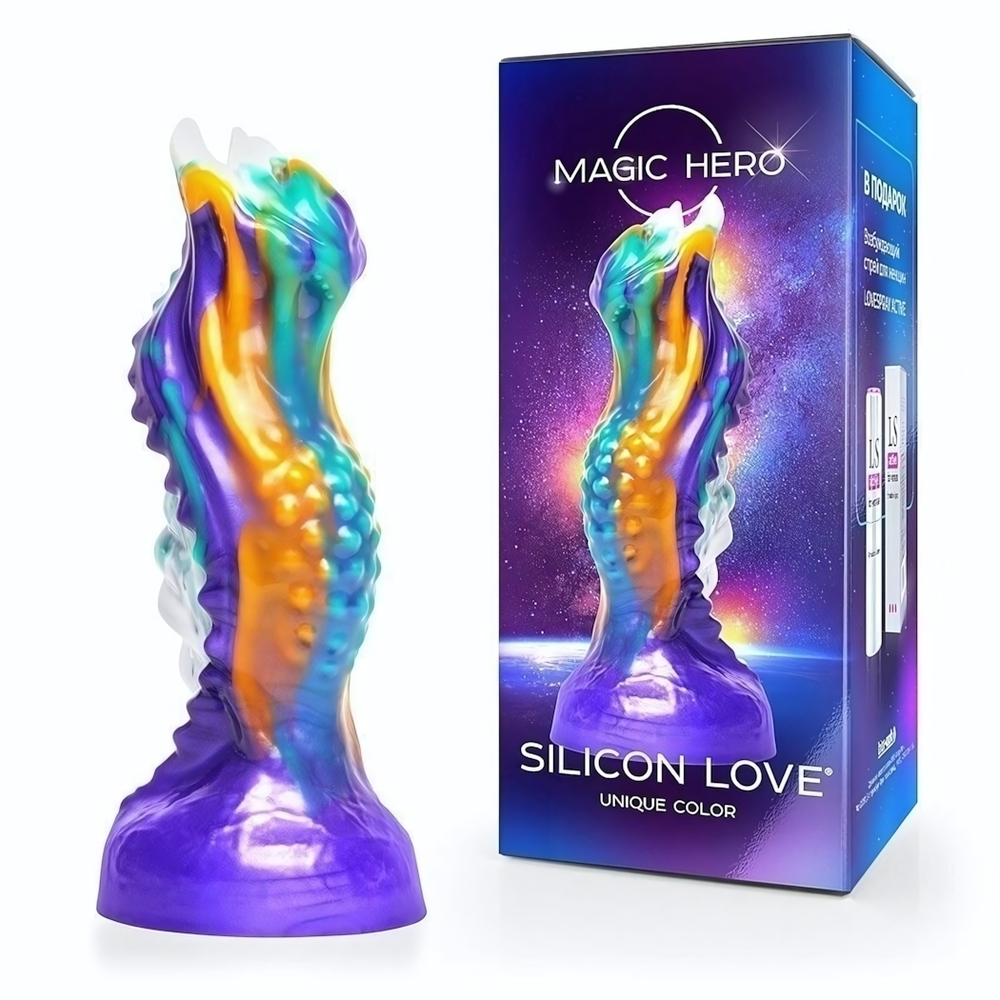 Яркий фантазийный фигурный фаллоимитатор - 22 см. (Цвет: разноцветный)