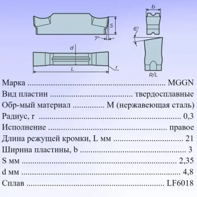 Пластины для отрезки и точения канавок MGGN300R-8 LF6018