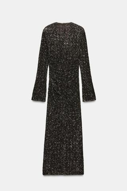 ZARA ПЛАТЬЕ С ПАЙЕТКАМИ И ПОДПЛЕЧНИКАМИ — ZW COLLECTION, КОРИЧНЕВЫЙ