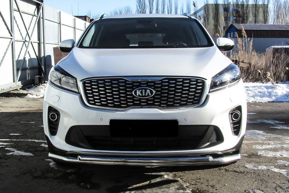 Защита переднего бампера (нержавейка) Kia Sorento Prime (2017-2020) d57+d42 (черный)