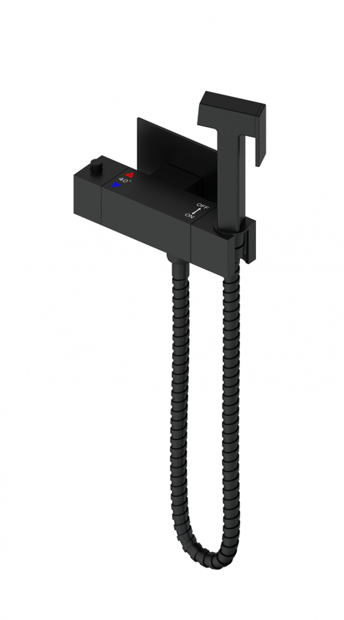 Смеситель с гигиеническим душем и термостатом встраиваемый WONZON & WOGHAND, Черный матовый (WW-88819903-MB)