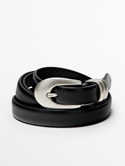 Massimo Dutti Ремень из кожи наппа с овальной пряжкой, черный
