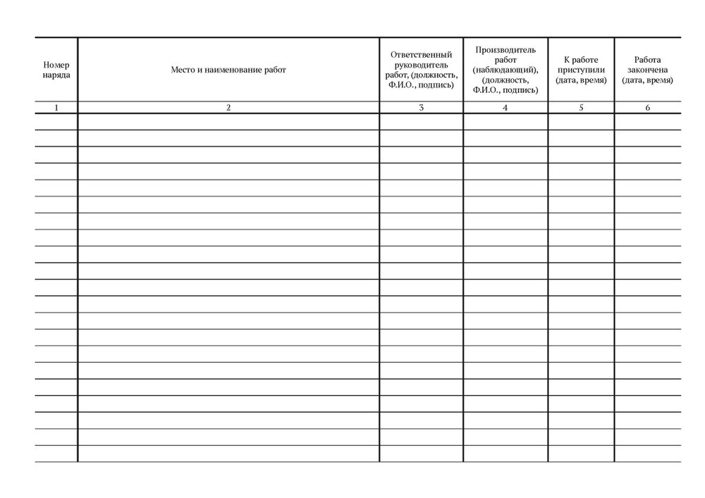 ЖУРНАЛ УЧЕТА ВЫДАЧИ НАРЯДА-ДОПУСКА НА ПРОИЗВОДСТВО РАБОТ ВНЕ ЭЛЕКТРОУСТАНОВОК
