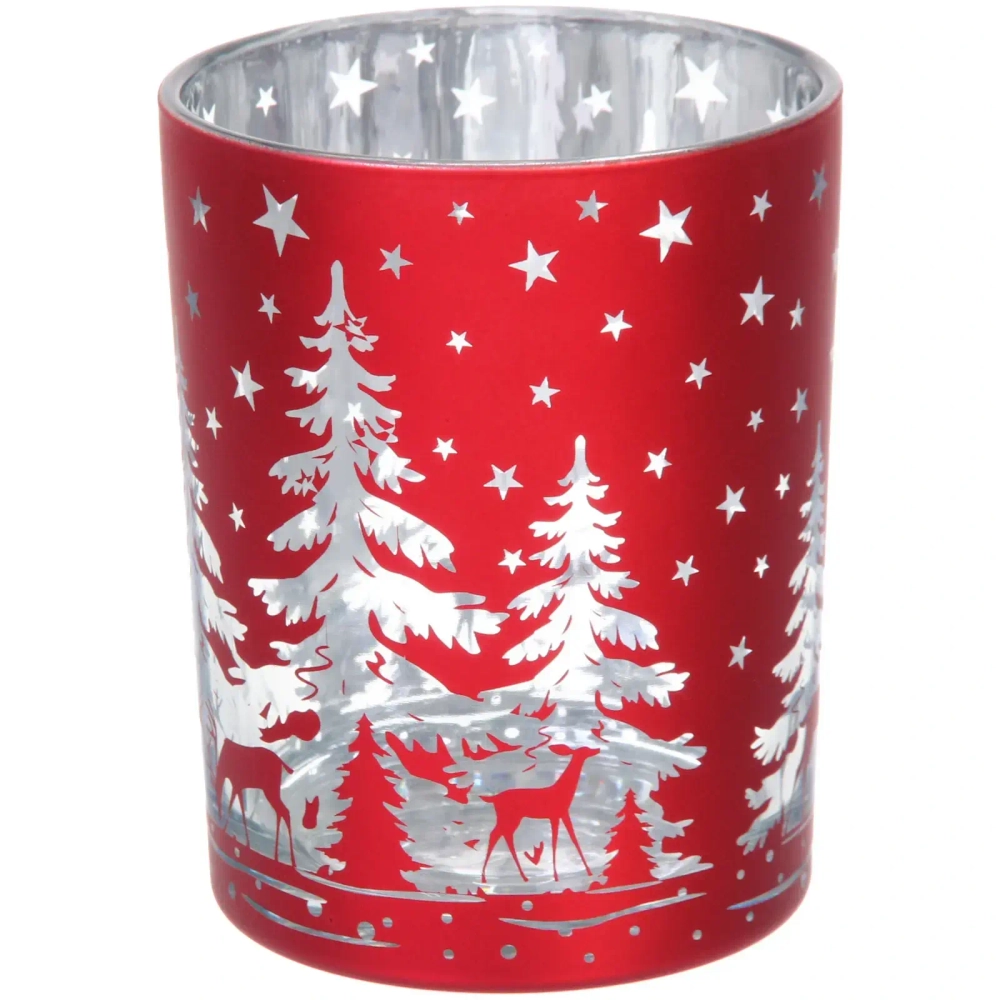 Подсвечник «Снежный лес» 10*12,5 см, Красный
