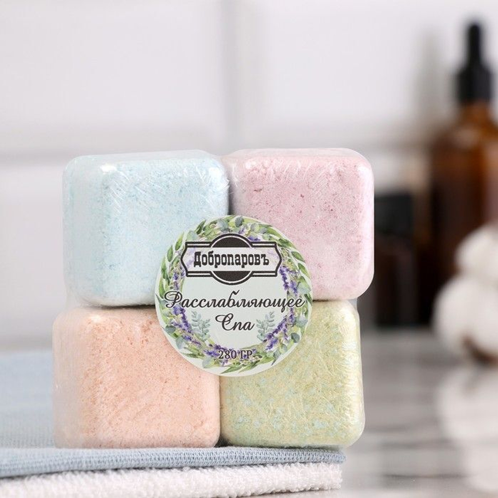 Набор из 4 бомбочек для ванны Расслабляющее СПА с ароматом эвкалипта, календулы, лаванды и мяты