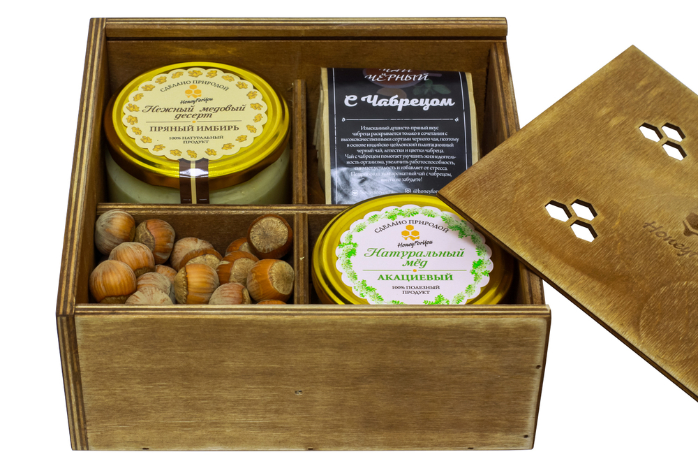 Подарочный набор HoneyForYou "Мед, чай, фундук"