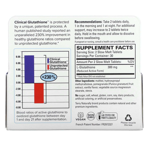 Terry Naturally, Clinical Glutathione, глутатион, 60 таблеток медленного растворения (150 мг в 1 таблетке)