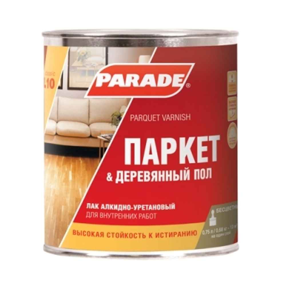 Лак паркетный Parade L10 Паркет & Деревянный пол глянцевый 0,75 л