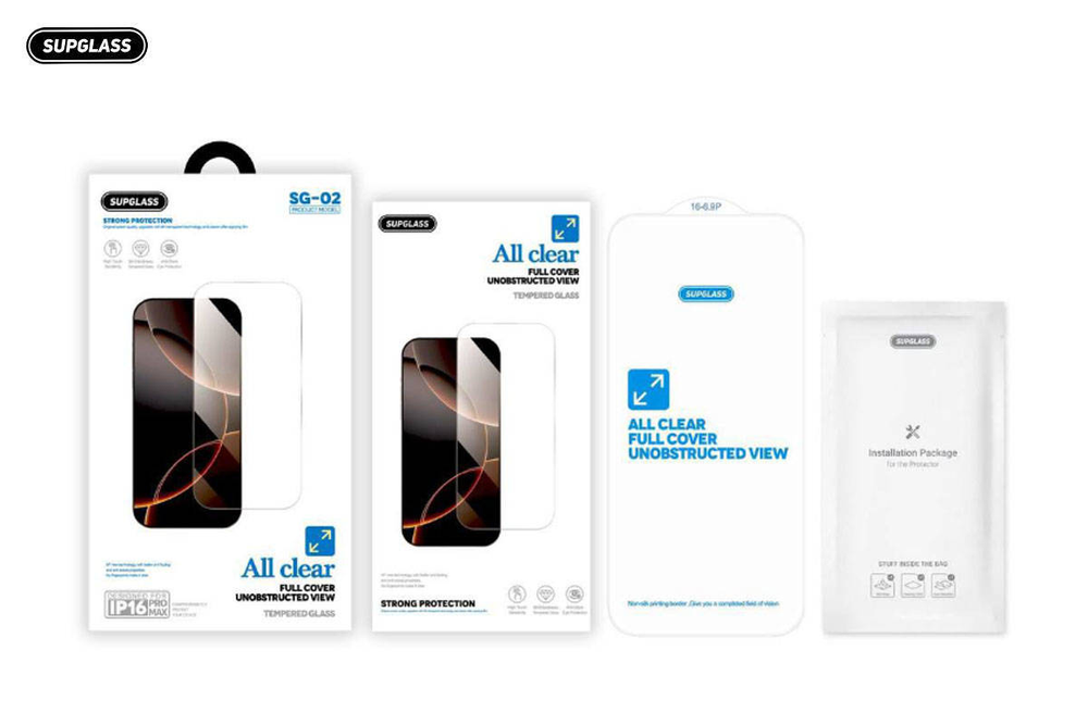 Защитное стекло без черных рамок Supglass SG-02 Transparent Glass All Clear For IP 16 Pro Max / 17Pro max (6.9)