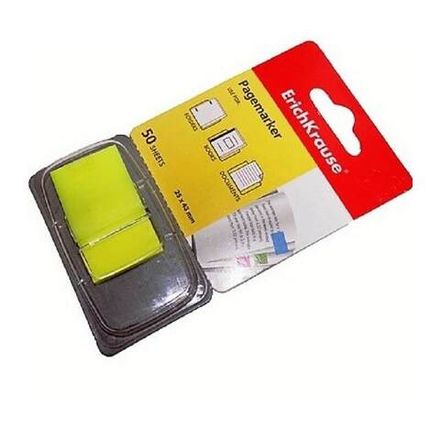 Закладки самоклеящиеся в диспенсере  Erich Krause, 25х43мм, 50шт, неон, желтый, пластиковые