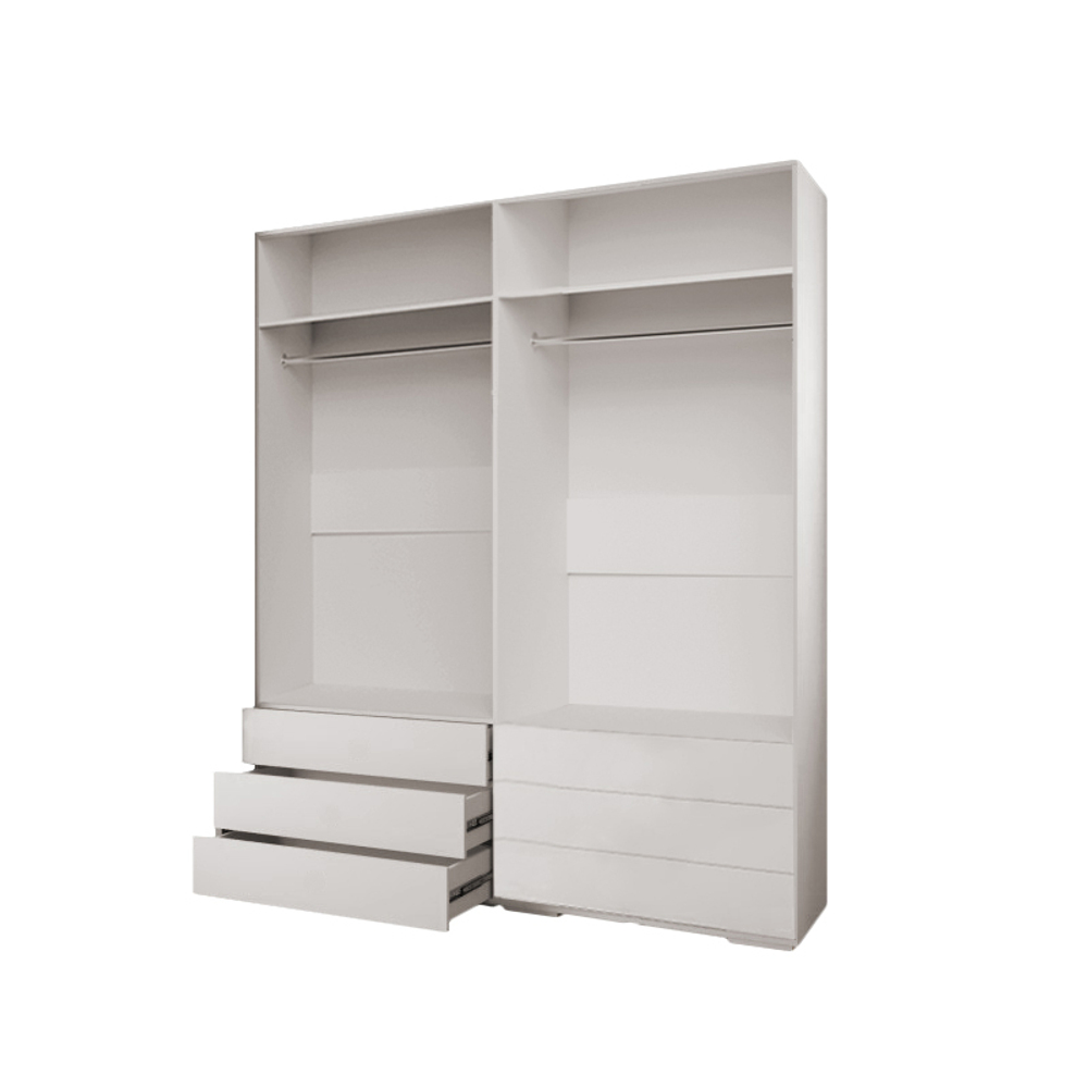 Распашной четырехсекционный шкаф Мори - 9 (с 6 ящиками) Белый Снег 8685 BS  210*60*240