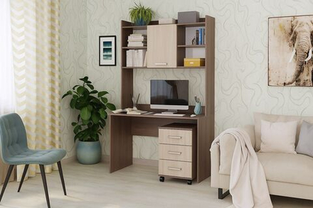 Стол компьютерный с ящиками и полками Ясень Шимо тёмный/Ясень Шимо светлый 111,8х57х187 см