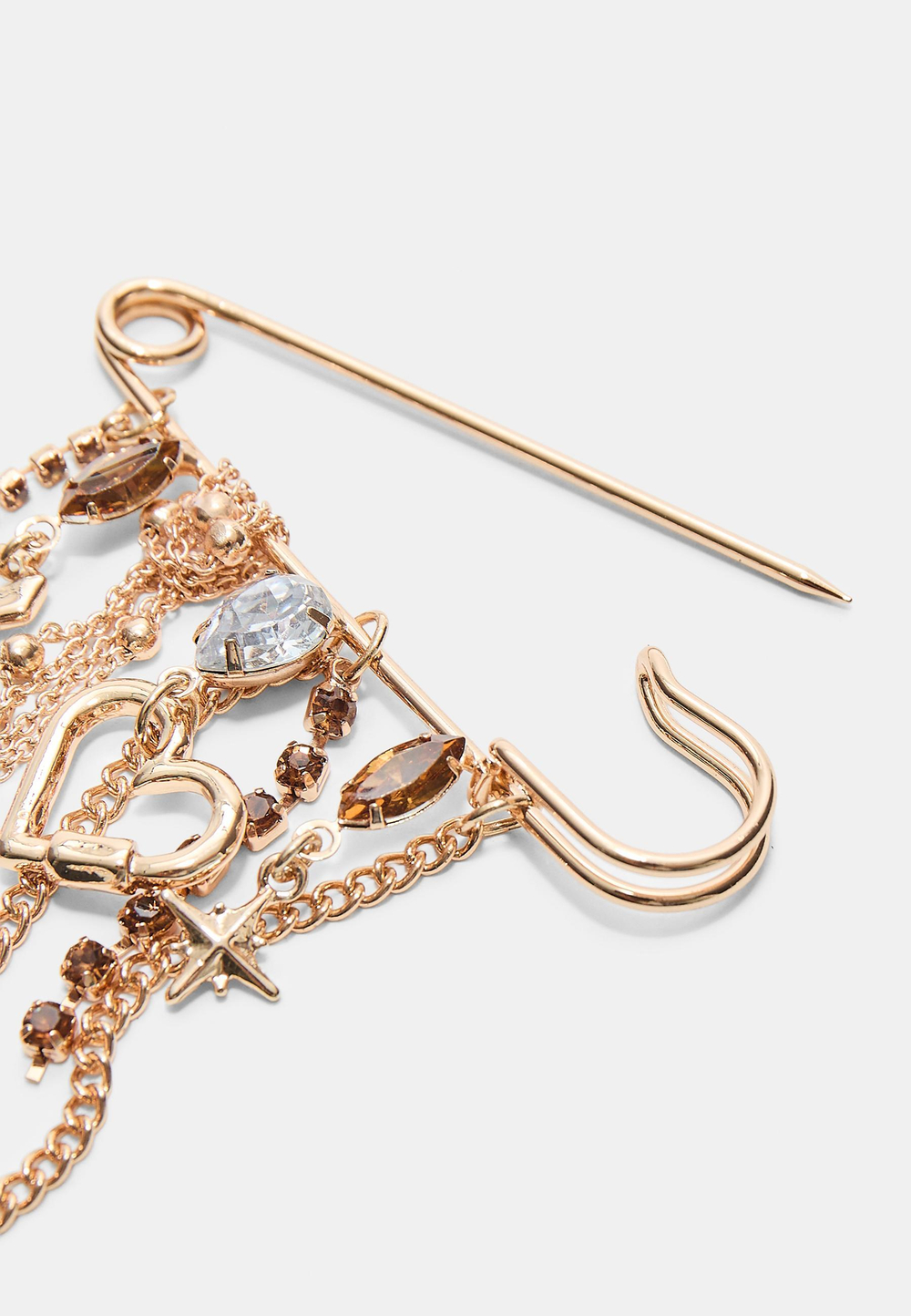 Stradivarius Брошь-цепочка со стразами, золотой