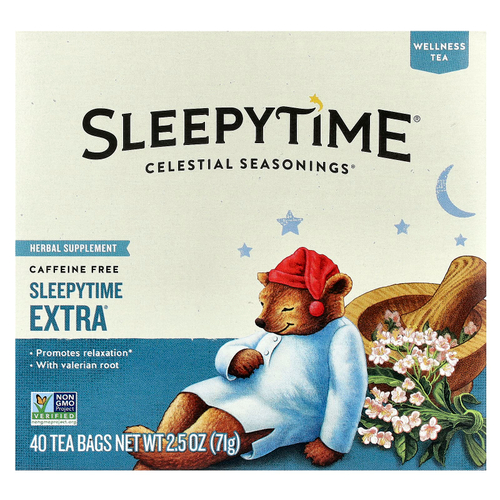 Celestial Seasonings, Wellness Tea, Sleepytime Extra®, без кофеина, 40 чайных пакетиков, 71 г (2,5 унции)