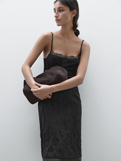 Massimo Dutti Двухслойная юбка из рельефной ткани, черный