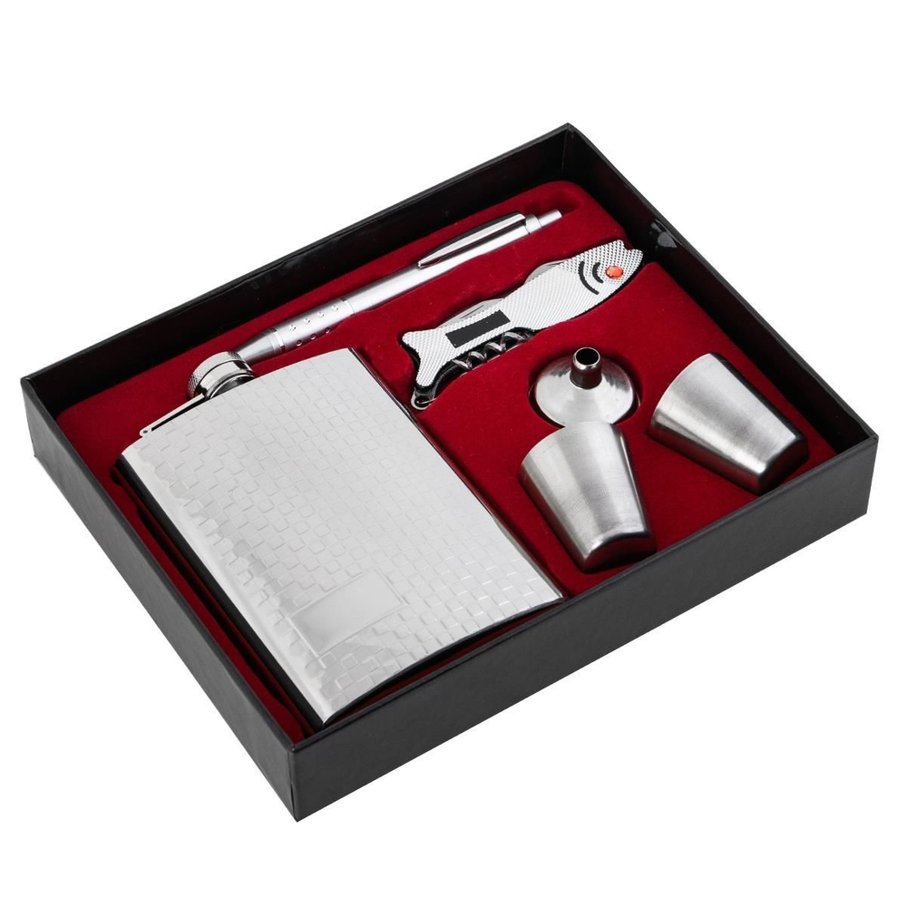 Набор Helios (HS-GT-TZ104) Фляжка 240мл + 2 стопки, воронка, ручка, мультитул