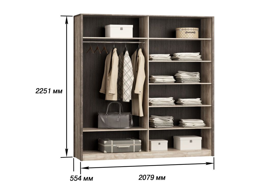 Коллекция Клео Шкаф 4х ст. Дуб Юкон/Ателье темное (Набор)