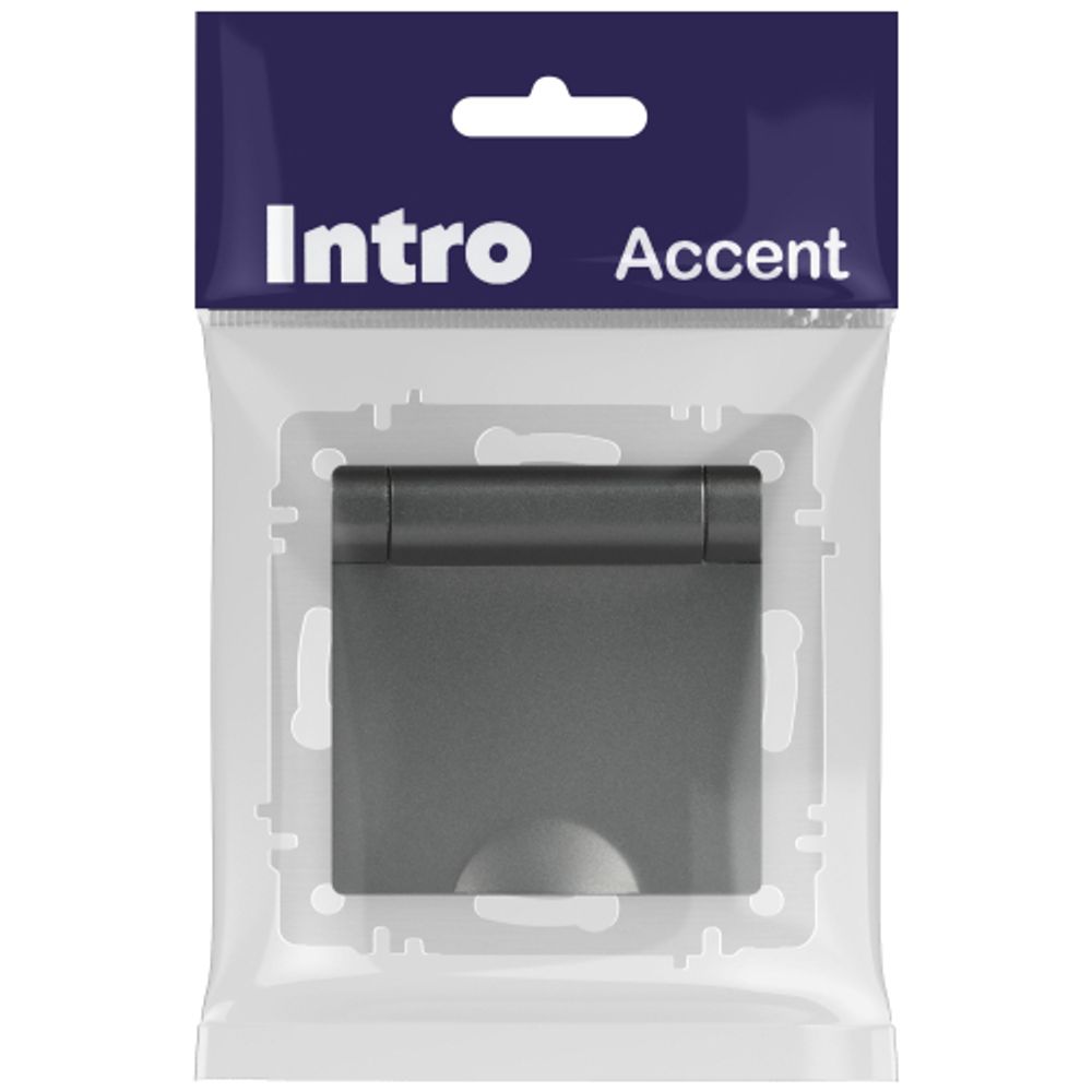 Розетка Intro Accent 6-203-07 2P+E Schuko с крышкой, 16А-250В, IP20, СУ, AL/CU, графит