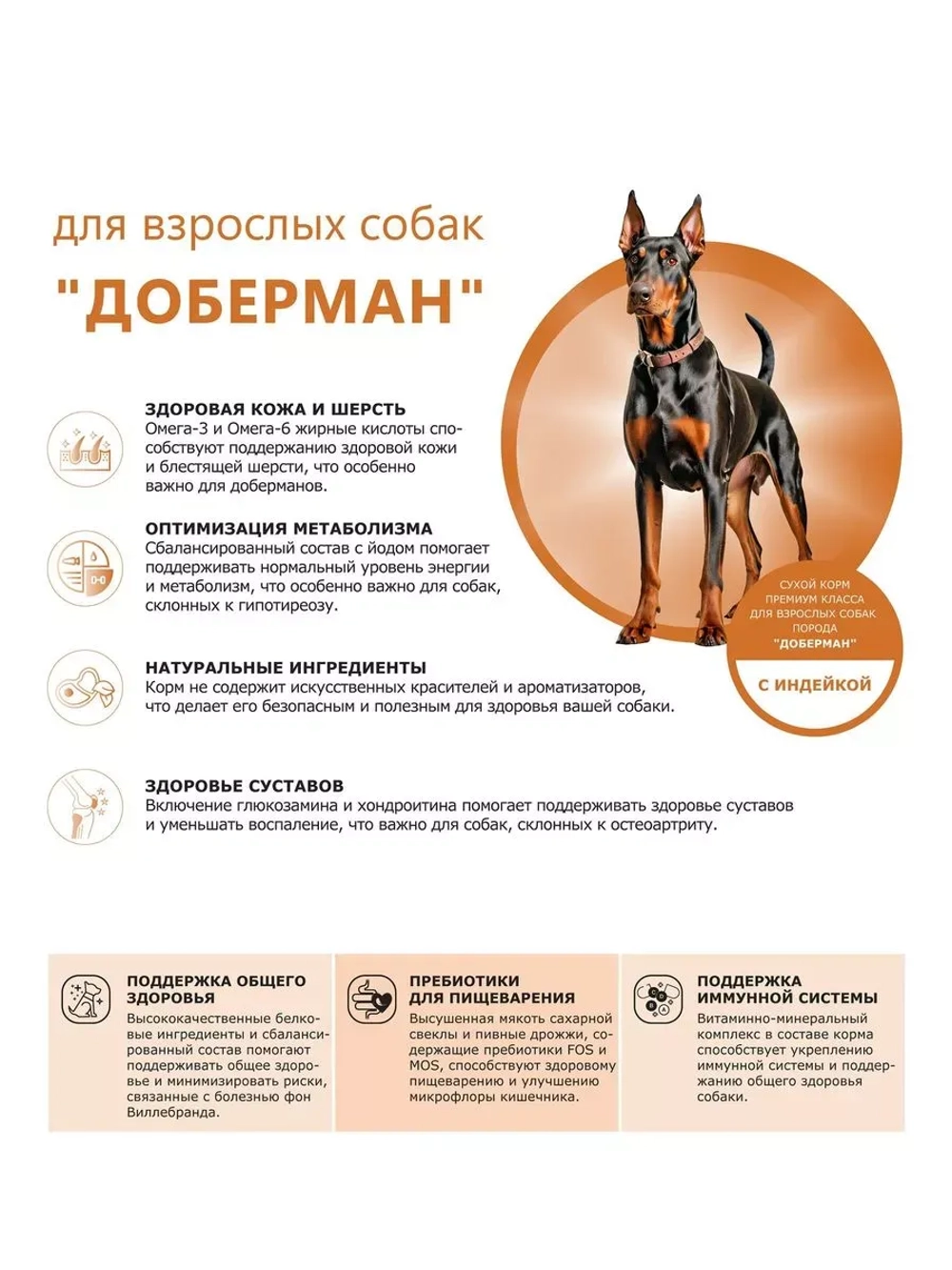 Сухой корм для собак породы Доберман, с индейкой, 12 кг