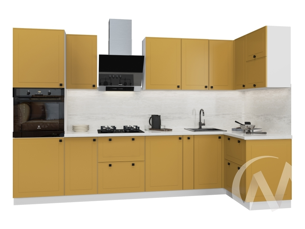 Кухня "Перфетта": горчица софт комплектация 4 (корпус белый)
