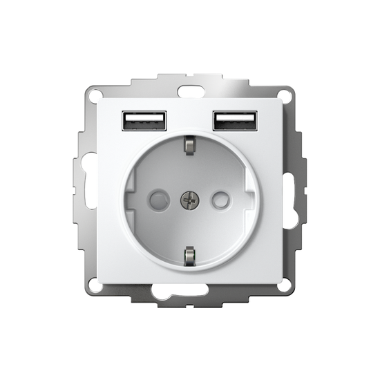 Розетка 1-м СП AtlasDesign 16А IP20 с 2-мя заряд. устройствами USB тип A+A 5В/2.4А 2х5В/1.2А механизм бел. SE ATN000130