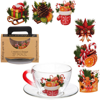 Чайная пара 200мл «Зимняя фантазия» 6 видов, в чемоданчике