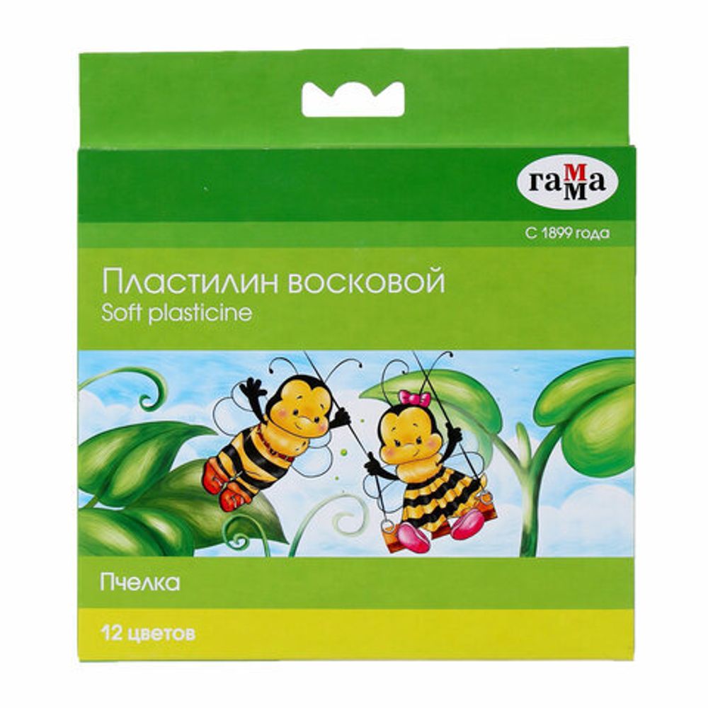 Пластилин восковой ГАММА "Пчелка", 12 цветов, 180 г, со стеком, картонная упаковка, 280032Н