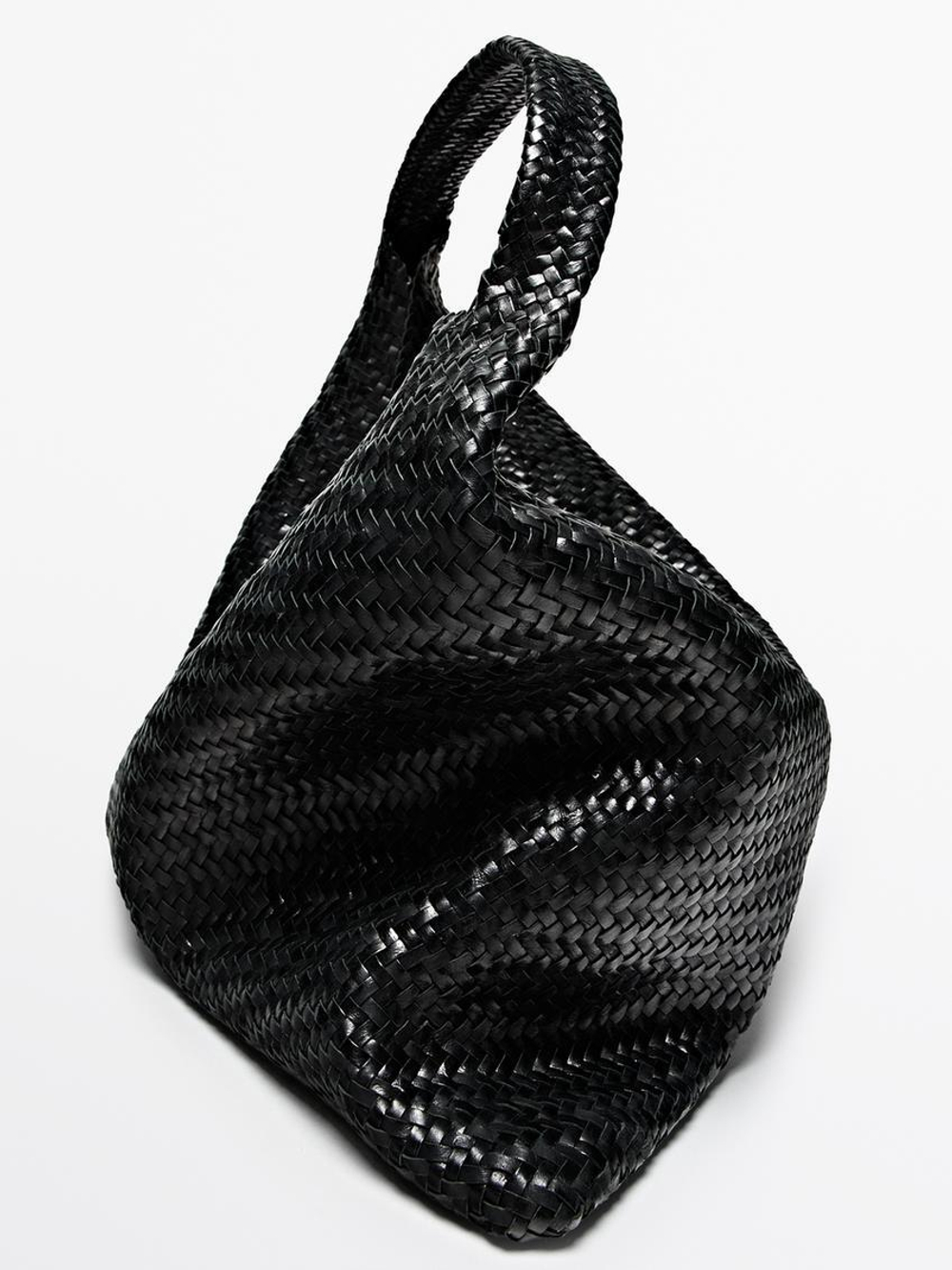 Massimo Dutti Большая плетеная сумка-шопер из кожи наппа, черный