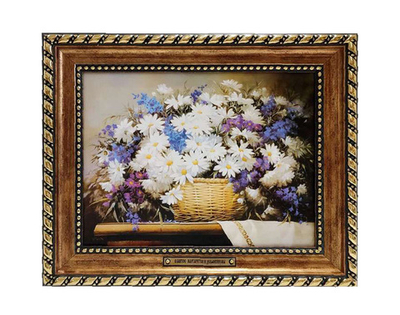 "Маргаритки и дельфиниумы". Репродукция картины художника Виктора Сантоса