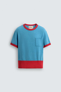 ZARA HARRY LAMBERT X DISNEY ТРИКОТАЖНАЯ ФУТБОЛКА С КОНТРАСТНОЙ ОТДЕЛКОЙ, СИНИЙ