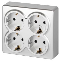 Розетка ЭРА Эксперт 11-2211-03 четверная с заземлением 4х2P+E Schuko со шторками IP20 16A-250В ОУ алюминий