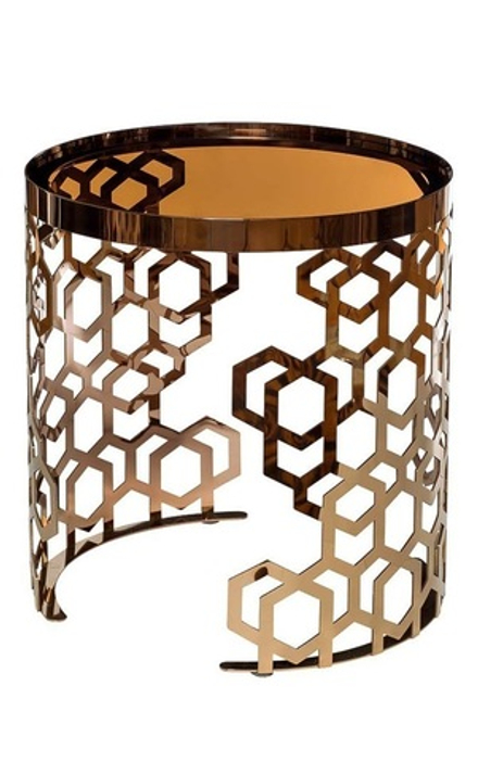 13RXET8011-GOLD Стол журнальный стекло коричн./роз.зол d50*50см