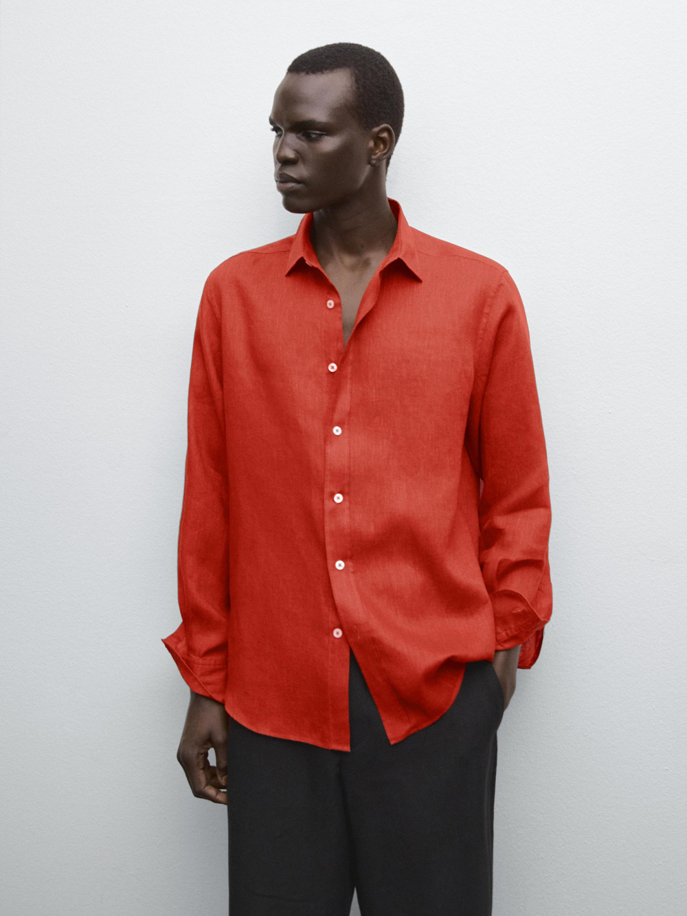 Massimo Dutti Рубашка приталенного кроя из 100% льна, цвет жженого апельсина