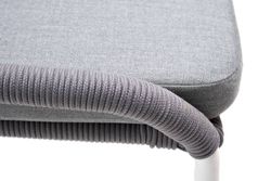 "Милан" стул плетеный из роупа, каркас алюминий белый муар, роуп светло-серый круглый, ткань светло-серая